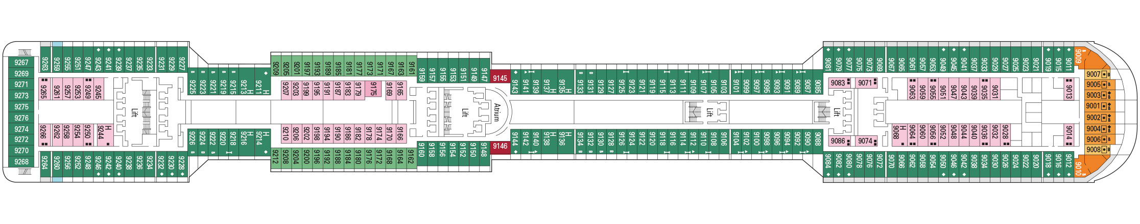 Планы палуб MSC Divina: Палуба 9 - Minerva