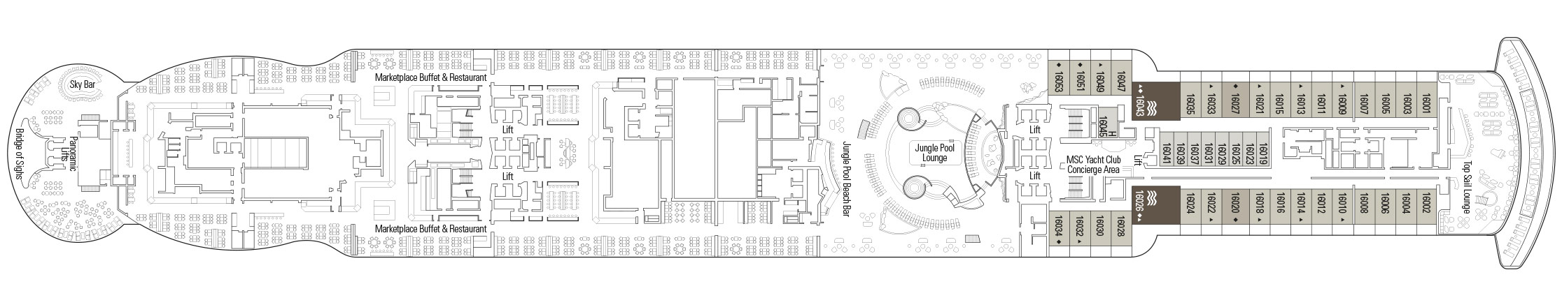 Планы палуб MSC Seashore: Палуба 16